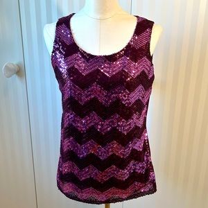 Coldwater Creek plum purple sequins chevron pattern cotton tank Size M